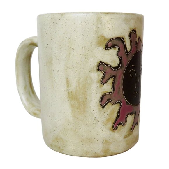 Handcrafted Mara Mexico Ceramic Coffee Tea Mug with Sun Face Design 4"tall EUC - Picture 6 of 11